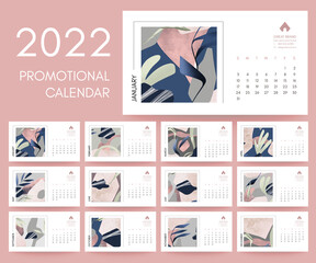 Calendar template, 2022, vector design, abstract design, for brand promotion
