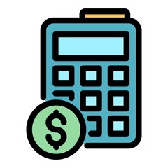 Dollar calculator icon. Outline dollar calculator vector icon color flat isolated