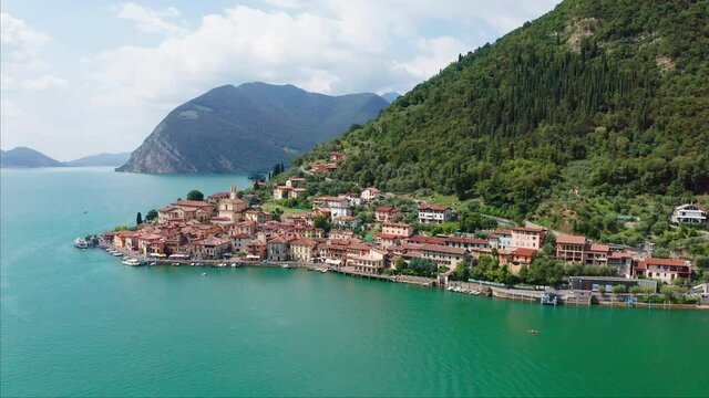 Aerial 4K, Iseo Lake, Italy, Peschiera Maraglio