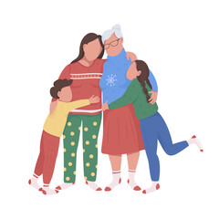 Family on Christmas semi flat color vector characters. Standing figures. Full body people on white. New Year isolated modern cartoon style illustration for graphic design and animation