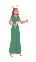 Woman in yellow dress semi flat color vector character. Standing figure. Full body person on white. Christmas party isolated modern cartoon style illustration for graphic design and animation