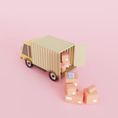 Delivery truck van and Clipboard and boxes. Online delivery service concept. check delivery home and office. Fast service truck. 3d illustration