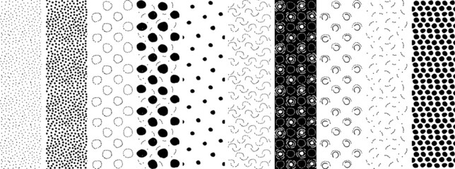 Hand drawn polka dot seamless pattern. Black white seamless vector patterns. Hand made vector illustration