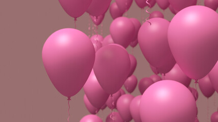 Pink balloons close up image blank background. Celebration 3d illustration
