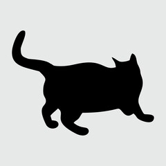Cat Silhouette, Cat Isolated On White Background