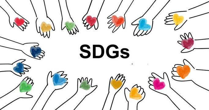 SDGs image people hands and heart mark animation
