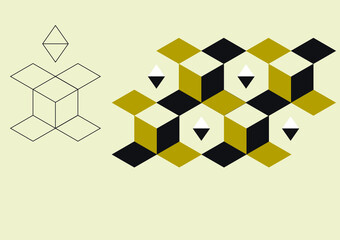 magic pattern -  open cube , cool texture, exagone and piramid for background