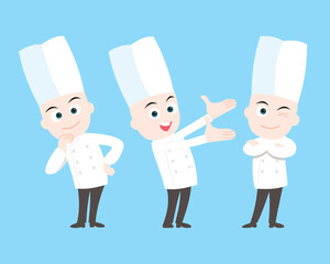 cute chef several action. vector illustration isolated cartoon hand drawn background.