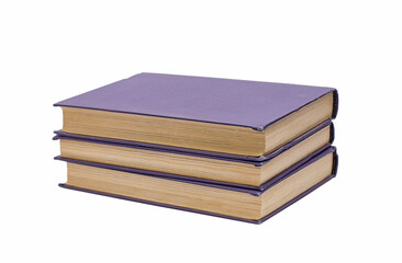 Three books in a purple binding, isolated on a white background.