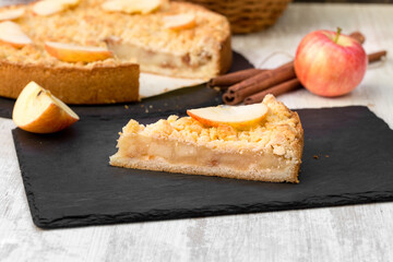 Piece of crumble cake, delicious apple pie