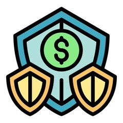Credit money shield icon. Outline credit money shield vector icon color flat isolated