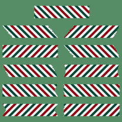 Christmas washi tapes set. Colored scotch lines. Vector illustration.