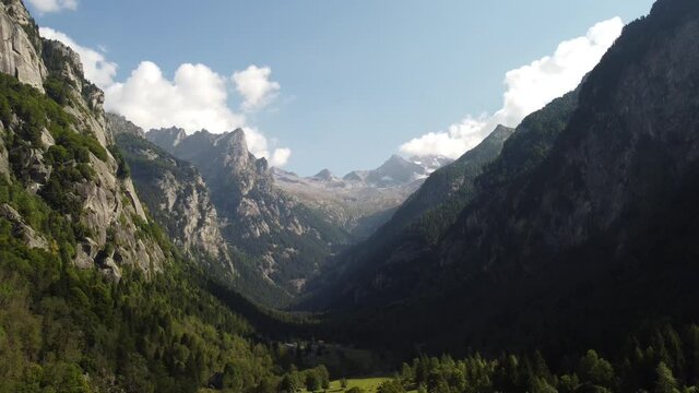 Valley on a sunny day between the alps mountains, Val di Mello, Lombardy, Italy