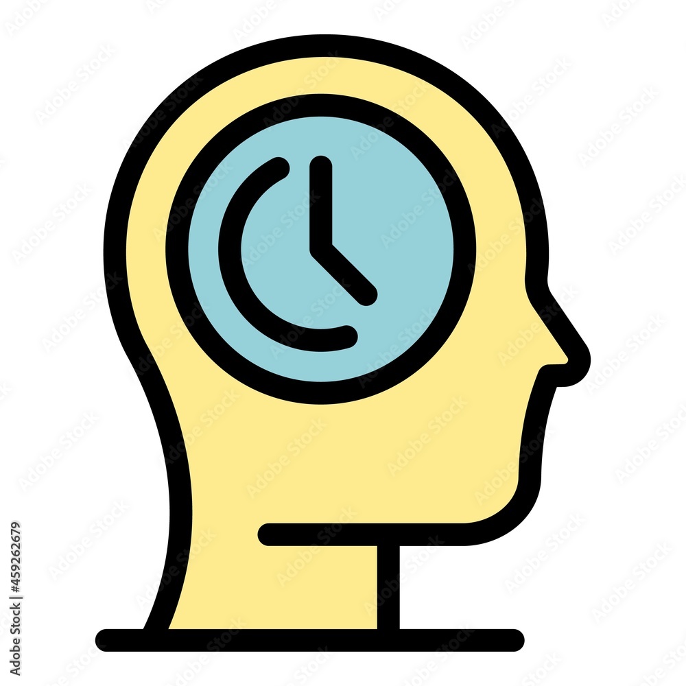 Poster head think time icon. outline head think time vector icon color flat isolated