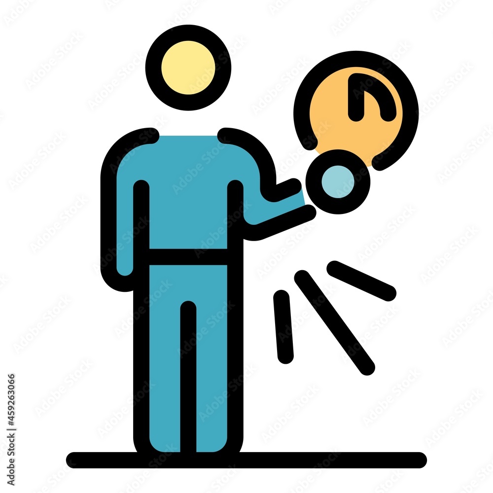 Aufkleber man hold clock icon. outline man hold clock vector icon color flat isolated