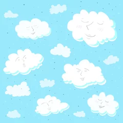 Tuinposter White air clouds with a smile, background illustration © Olha Bodanina