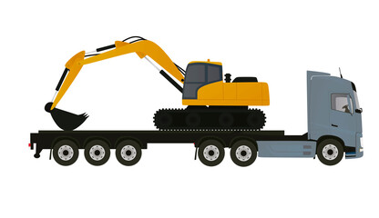 Truck transport excavator. vector illustration