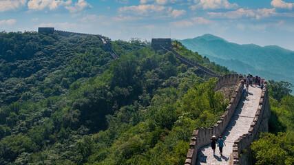 Fototapeta na wymiar View of the The Great Wall of china in the summer at Mutianyu, Beijing, China, Asia, stock photo