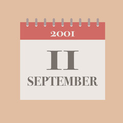 September 11 2001, 9-11 celebrations day calendar flat style vector icon illustration