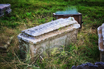 old stone coffin