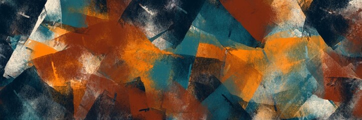 Abstract painting art with brown and blue paint brush for presentation, website background, banner, wall decoration, or t-shirt design.