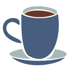 Vector illustration of mug with hot drink. Mug with saucer.