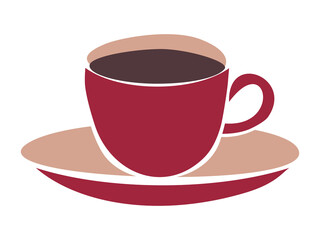 Vector illustration of coffee cup with saucer. Red cup with coffee.