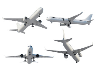 Passenger airplanes in flight isolated on white background. 3d render.