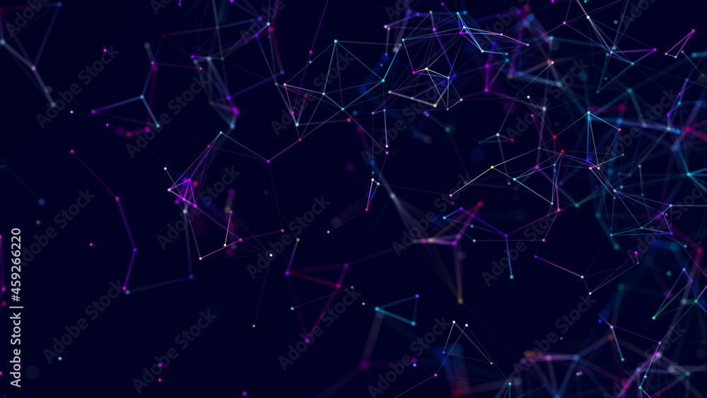 Aufkleber 3d cube of lines and dots. wireframe polygonal element on dark background. science and technology. 3