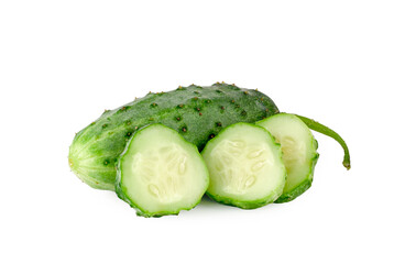 Fresh сucumber and slices isolated on a white background