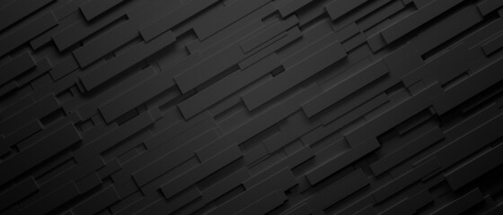 Black abstract geometric background. New design for presentation, banner, website. Layered texture.  3d illustration
