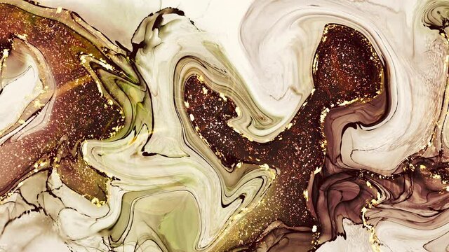 Liquid marble, slow motion of alcohol ink background, luxury abstract art, moving texture with earth tones accent