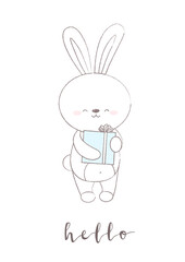 children illustration animal rabbit  postcards cute animals graphik