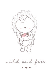 children illustration animal  hedgehog postcards cute animals graphik