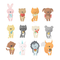 children illustration set cute animals