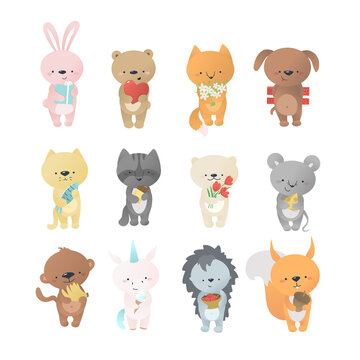 children illustration set cute animals