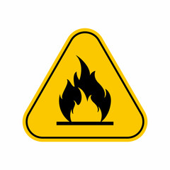 Highly flammable sign. Warning sign of flammable product, Yellow Triangle Caution Symbol, isolated on white background, vector icon