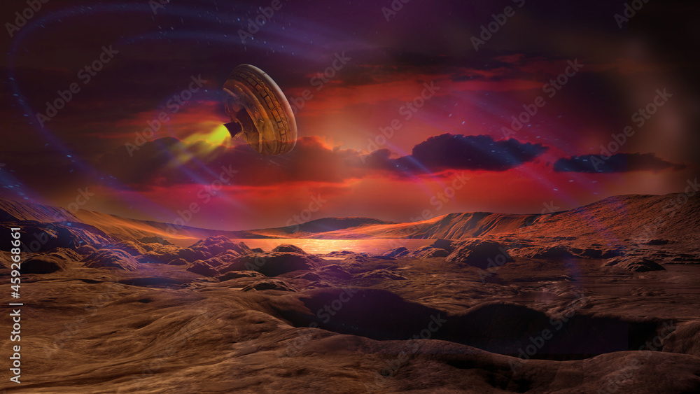 Aufkleber ufo over the red planet mars. eelements of this image furnished by nasa.