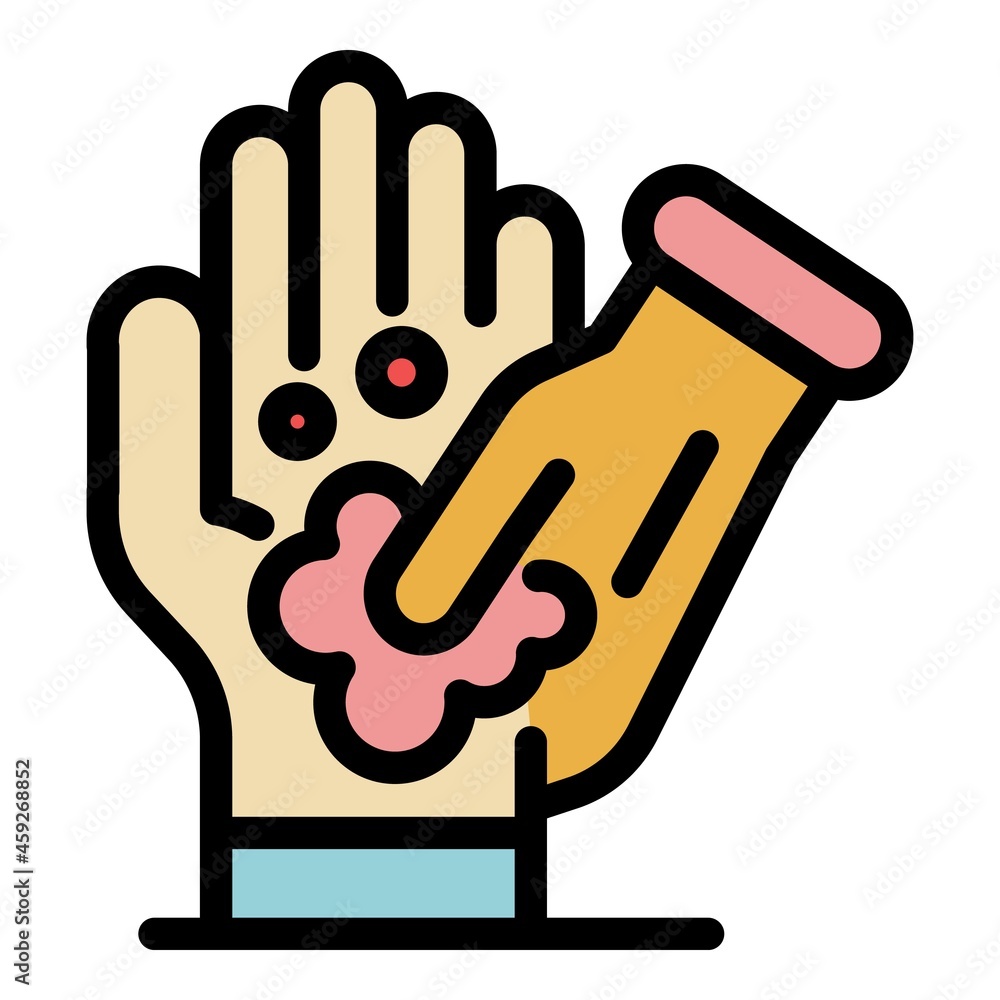 Poster hands sanitizer icon. outline hands sanitizer vector icon color flat isolated