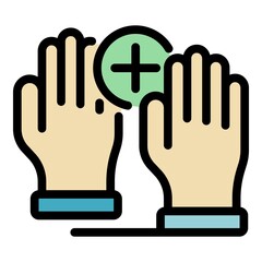 Protected hands icon. Outline protected hands vector icon color flat isolated