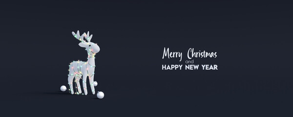 Decorative reindeer on black background. Christmas greeting card 3d render 3d illustration