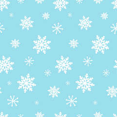 Cute frozen seamless pattern. Hand drawn snowflakes background. Snowfall backdrop. Christmas and winter decorative pattern for scrapbooking, fabric, wrapping paper or cards.  Vector illustration.