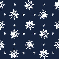 Cute frozen seamless pattern. Hand drawn snowflakes background. Snowfall backdrop. Christmas and winter decorative pattern for scrapbooking, fabric, wrapping paper or cards.  Vector illustration.