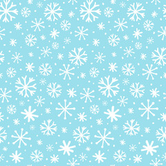 Cute frozen seamless pattern. Hand drawn snowflakes background. Snowfall backdrop. Christmas and winter decorative pattern for scrapbooking, fabric, wrapping paper or cards.  Vector illustration.