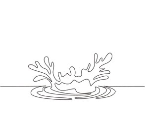 Single continuous line drawing closeup of fresh and clear splash of water isolated on white background. Water splash refreshing shape concept. Dynamic one line draw graphic design vector illustration