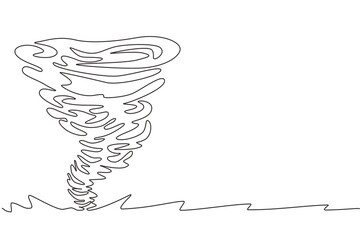 Fototapeta premium Single continuous line drawing tornado of water. Rotating twister. Splash of water vortex and twisted shape. Whirlpool of water, swirl on white isolated. One line draw design vector illustration