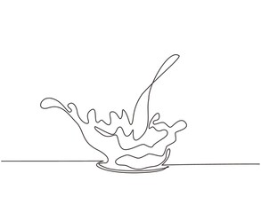 Single one line drawing water splash spray with drops. Fresh aqua surface. Clear splash of water shape isolated on white background. Modern continuous line draw design graphic vector illustration