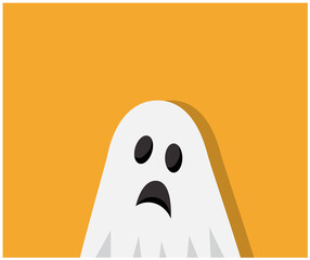 scary ghost like a man in a sheet on an orange background came to Halloween 