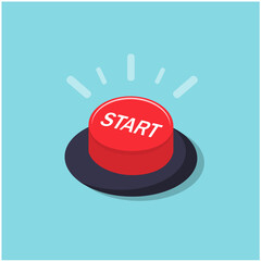 The red button with the word start symbolizes the beginning of an important action 