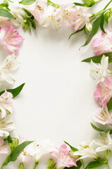 Obraz na płótnie Canvas Flowers frame background top view with copy space. Alstroemeria flowers backdrop. Poster